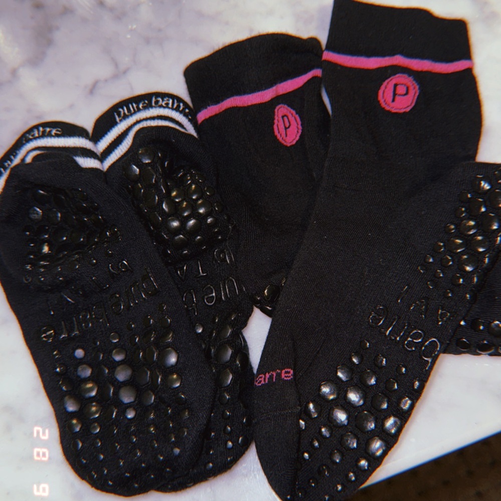 Pure Barre Black and Pink Grip Socks
